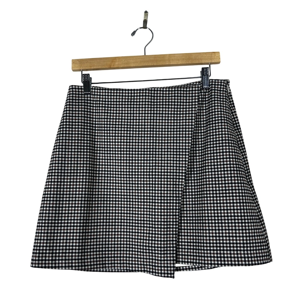 NWT Old Navy Faux Wrap Gingham Mini Skirt Brown Plaid Preppy A-Line Size M